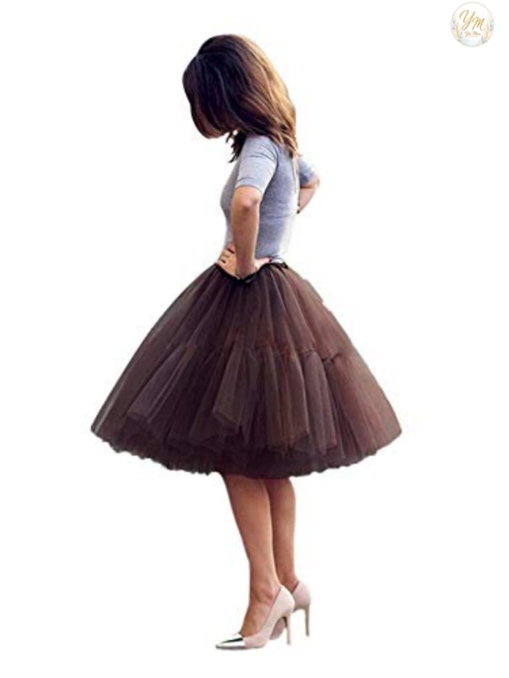 Women's Midi Tulle Tutu Skirt Fluffy Five Layers A-Line Party Prom